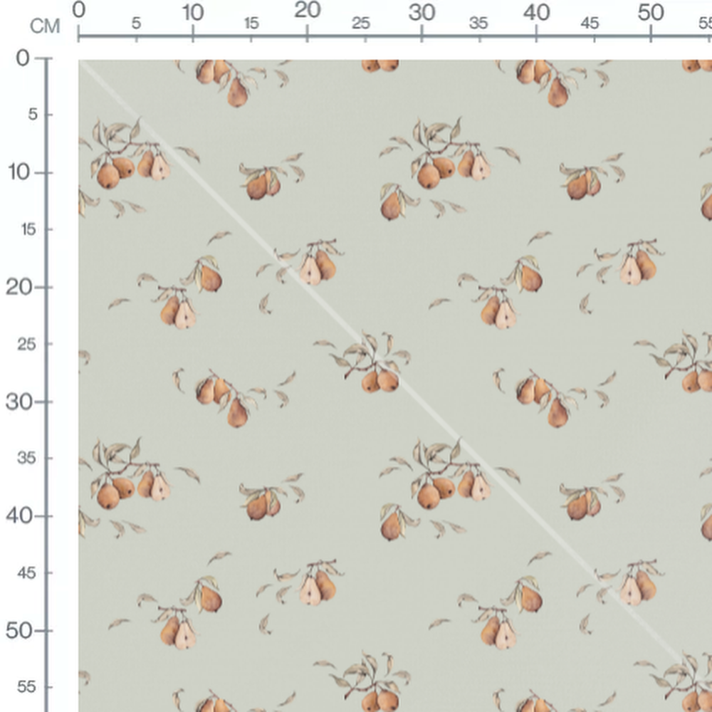 Tissu - Poires marron sur vert pâle