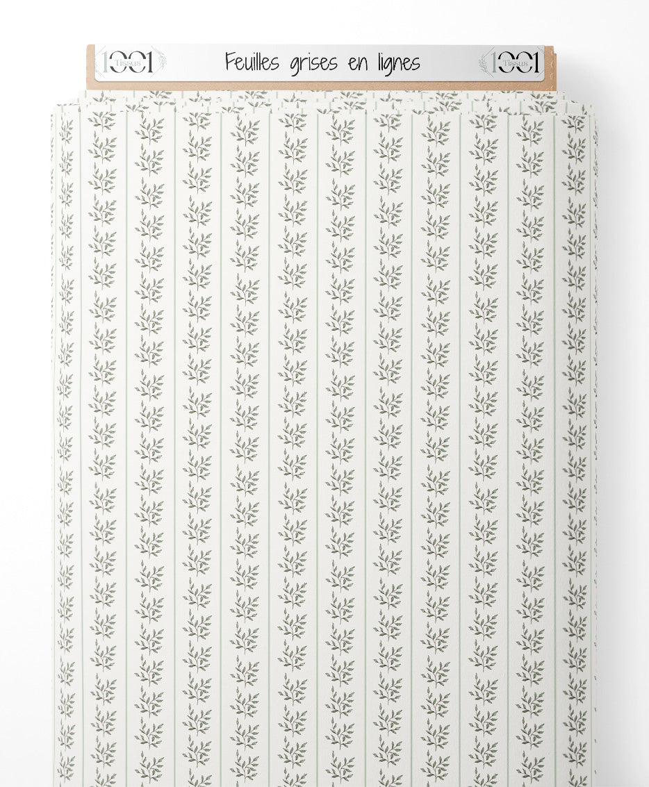 Tissu - Feuilles grises en lignes