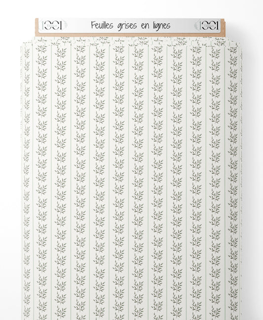 Tissu - Feuilles grises en lignes