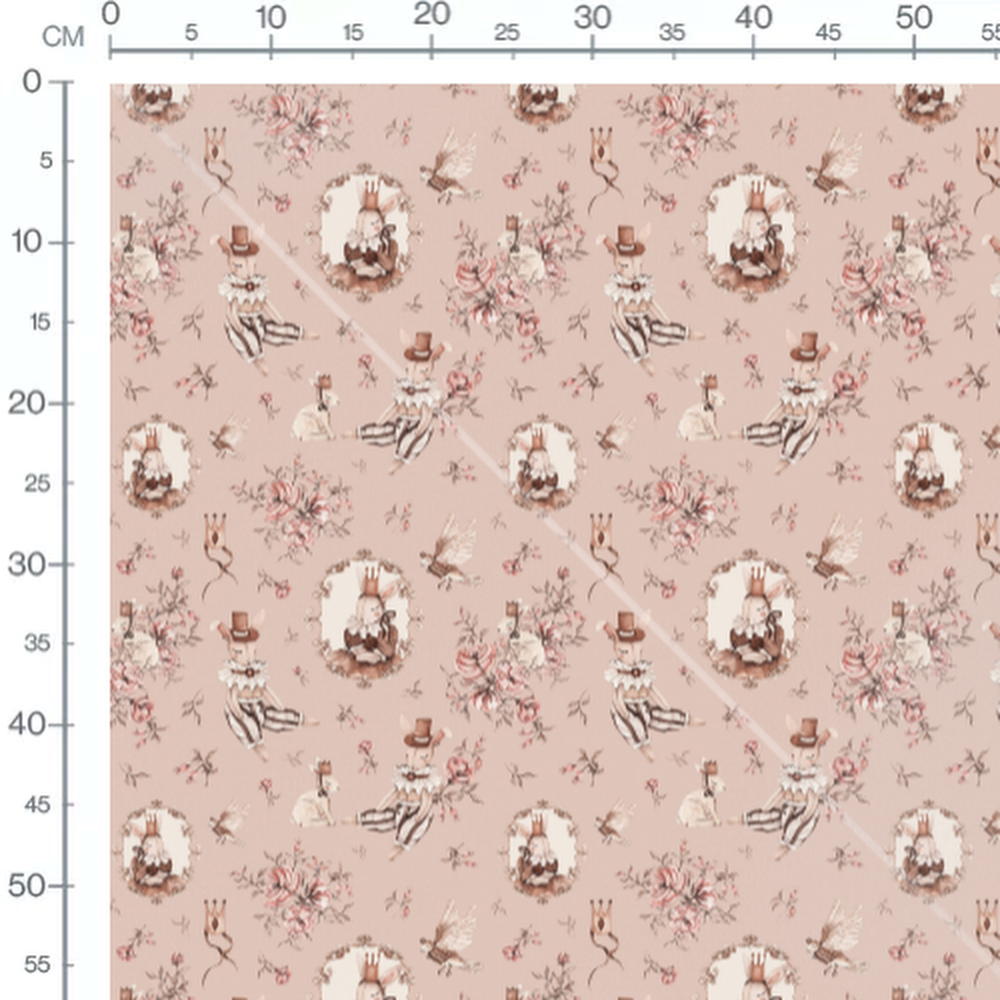 Tissu - Lapins et oiseaux couronnés