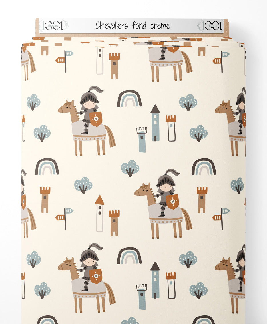 Tissu - Chevaliers sur fond crème