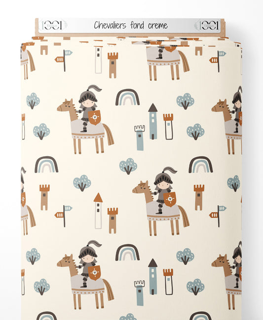 Tissu - Chevaliers sur fond crème