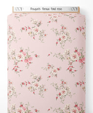 Tissu - Bouquets floraux sur fond rose