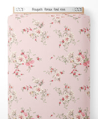 Tissu - Bouquets floraux sur fond rose