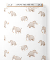 Tissu - Éléphants blancs sur fond blanc