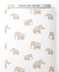 Tissu - Éléphants blancs sur fond blanc