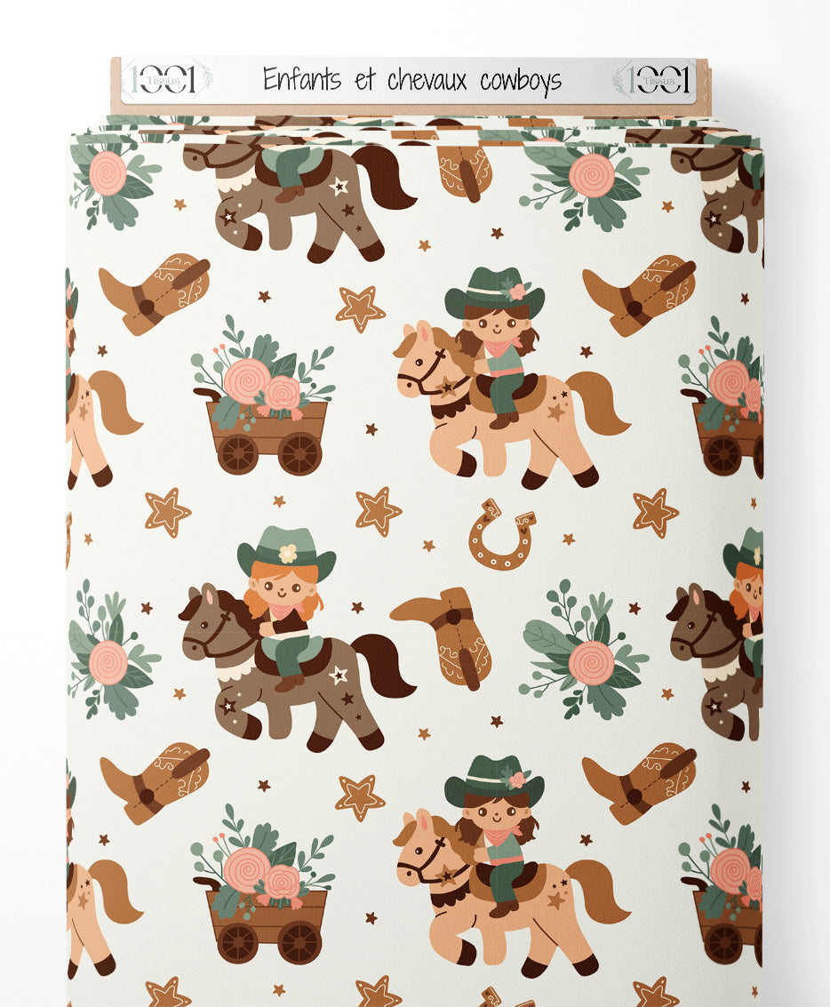 Tissu - Enfants et chevaux cowboys