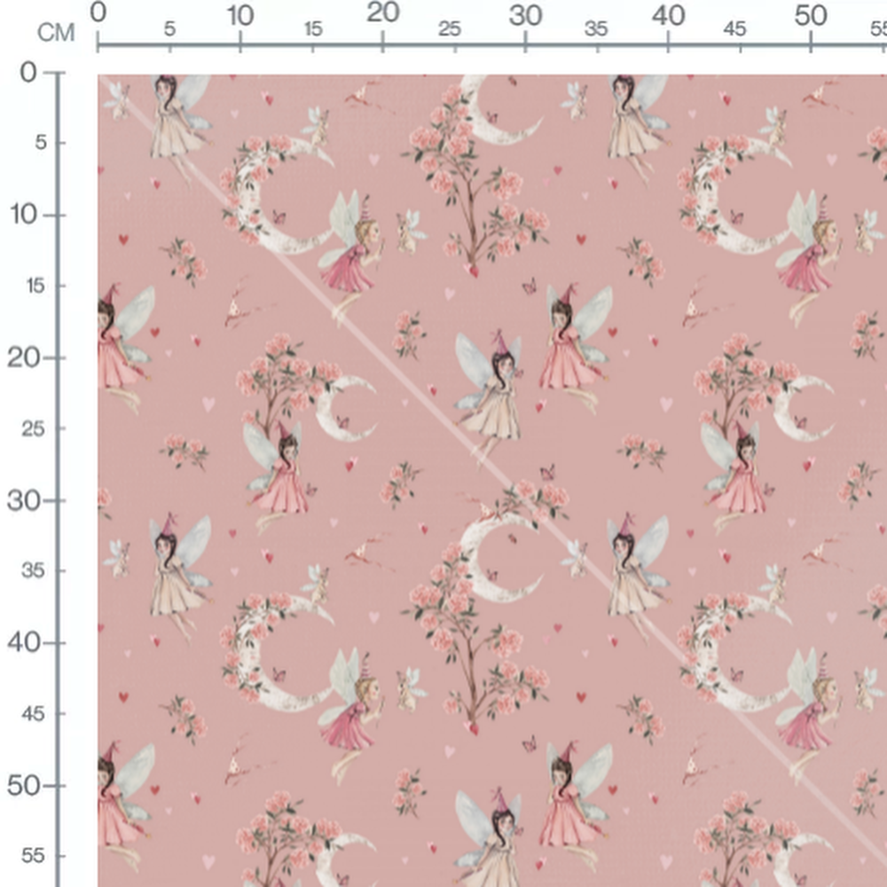 Tissu - Fées roses et lunes