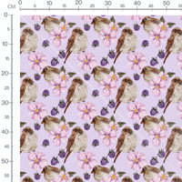 Tissu - Oiseaux et fleurs sur violet