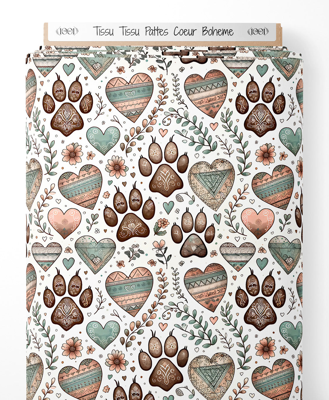 Tissu - Tissu Pattes Coeur Boheme