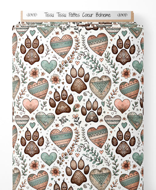 Tissu - Tissu Pattes Coeur Boheme