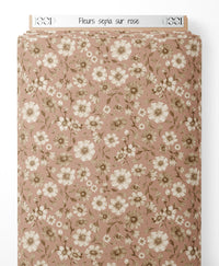 Tissu - Fleurs sépia sur rose
