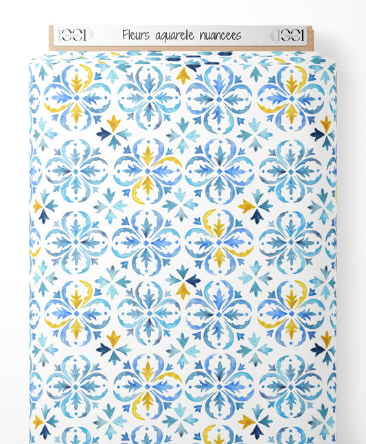 Tissu - Fleurs aquarelle nuancées