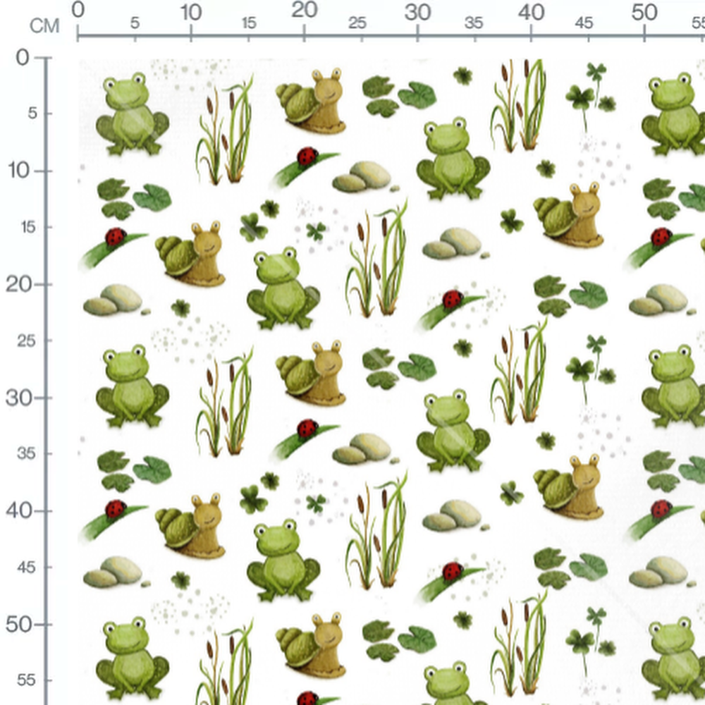 Tissu - Grenouilles et escargots verts