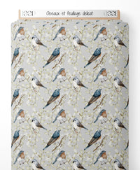 Tissu - Oiseaux et feuillage délicat