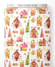 Tissu - Maisons et arbres de Noël