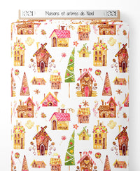 Tissu - Maisons et arbres de Noël