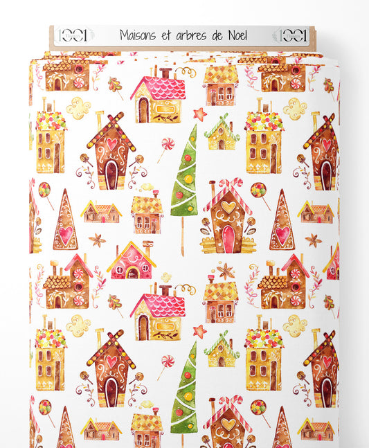Tissu - Maisons et arbres de Noël