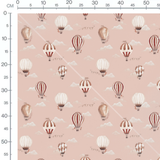 Tissu - Montgolfières et nuages roses