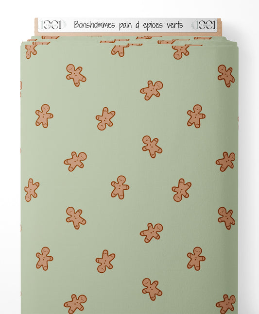 Tissu - Bonshommes pain d'épices verts