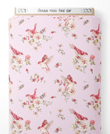Tissu - Oiseaux roses sur fond clair