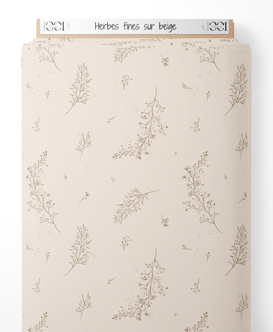 Tissu - Herbes fines sur beige