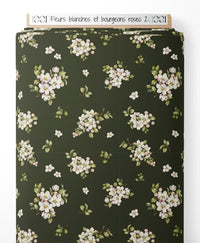 Tissu - Fleurs blanches et bourgeons roses 2