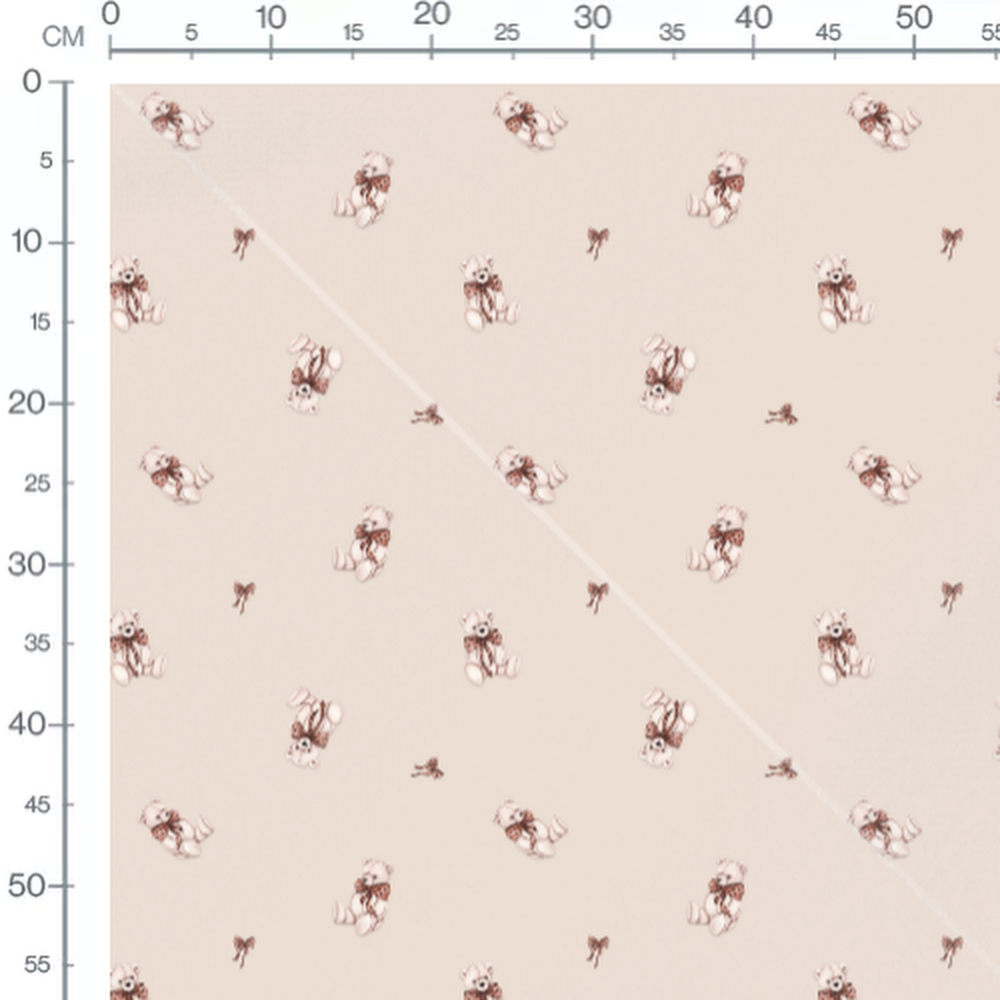 Tissu - Oursons blancs nœuds marron beige