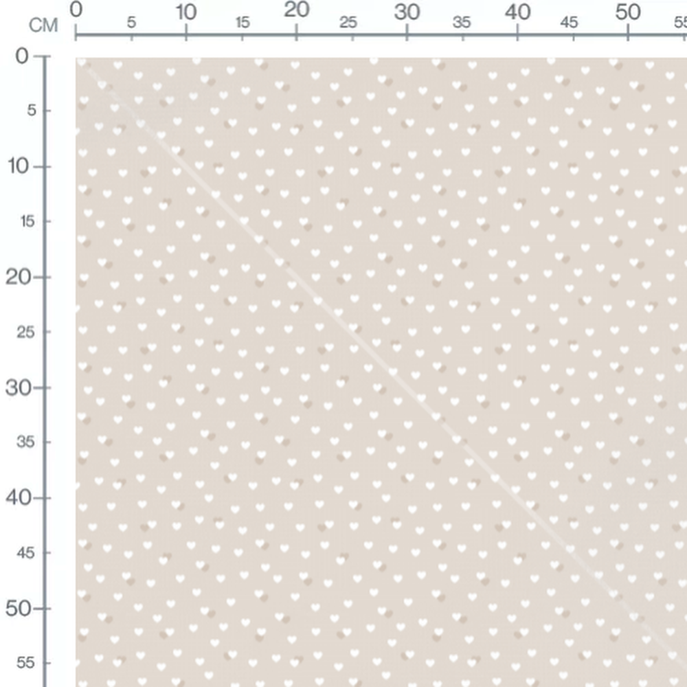 Tissu - Cœurs blancs sur beige
