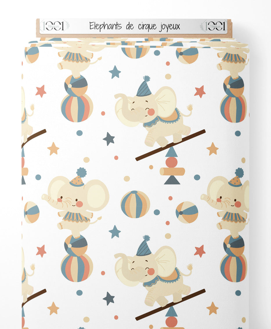 Tissu - Éléphants de cirque joyeux