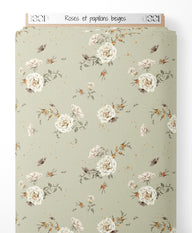 Tissu - Roses et papillons beiges