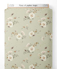 Tissu - Roses et papillons beiges