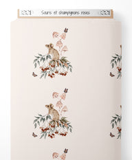 Tissu - Souris et champignons roses