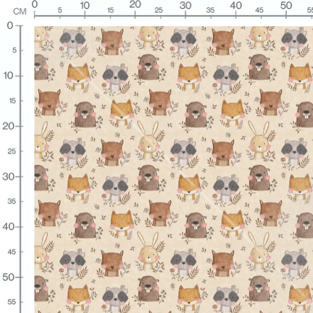 Tissu - Animaux mignons fond beige