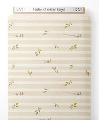 Tissu - Feuilles et rayures beiges