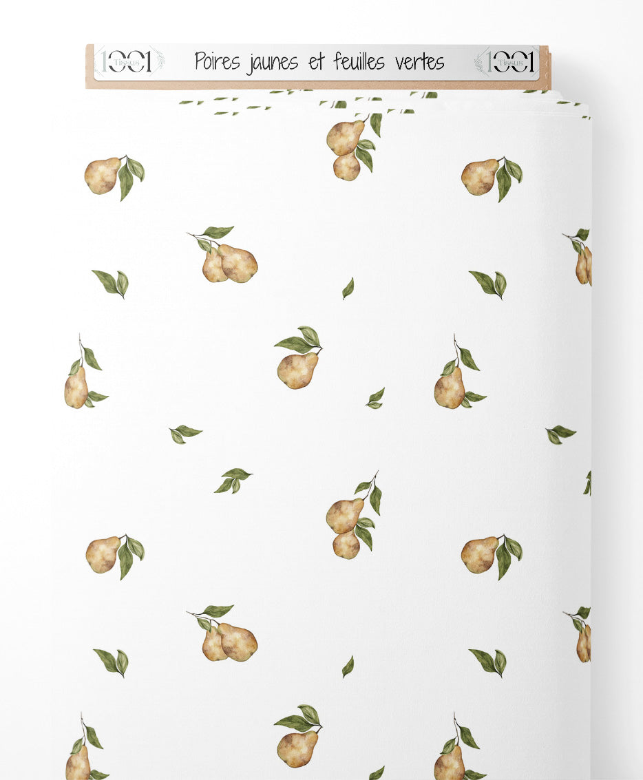 Tissu - Poires jaunes et feuilles vertes