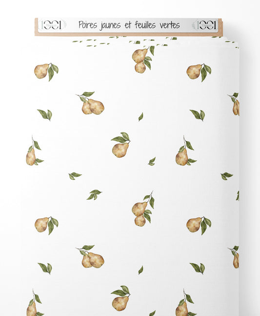 Tissu - Poires jaunes et feuilles vertes