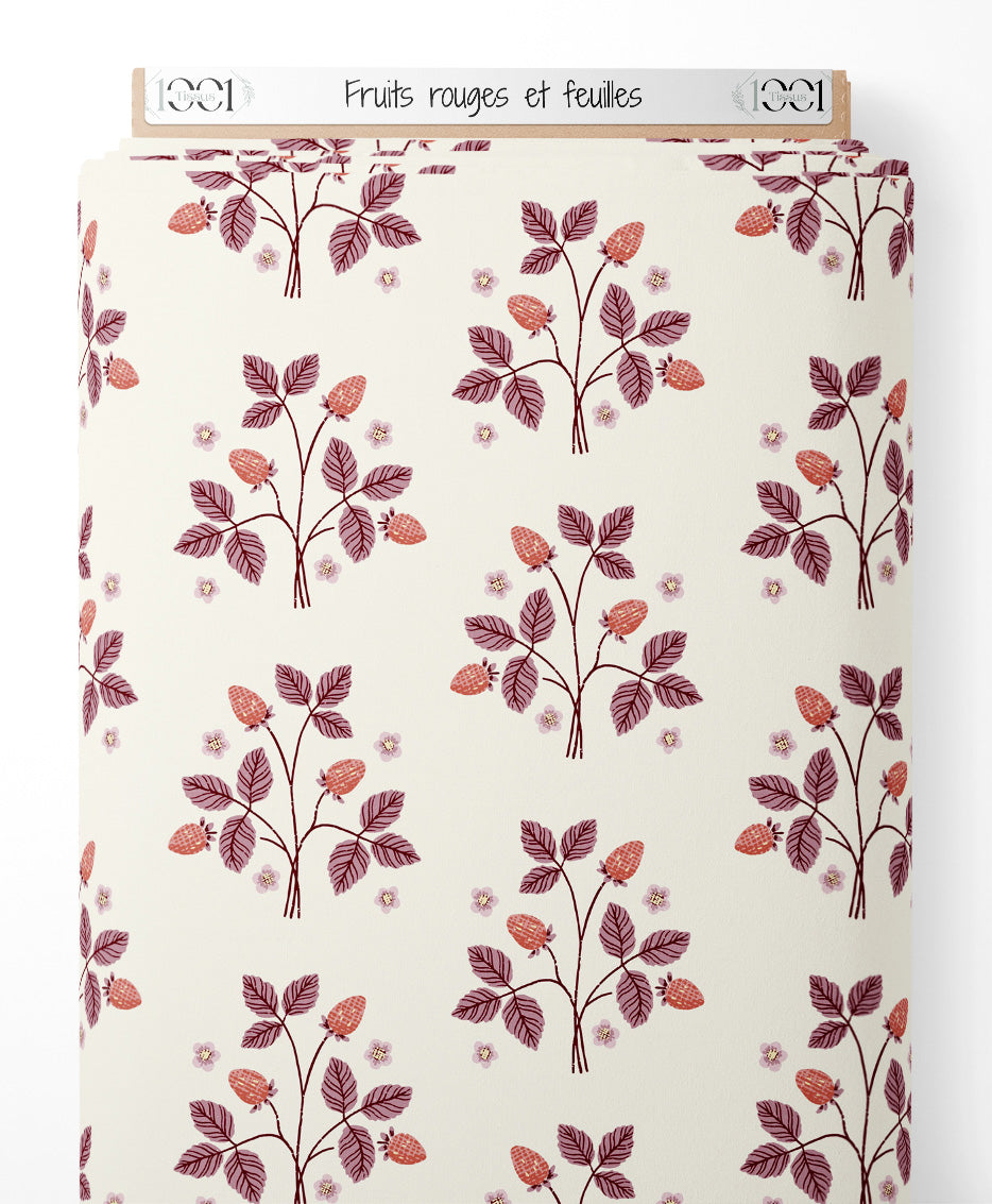 Tissu - Fruits rouges et feuilles