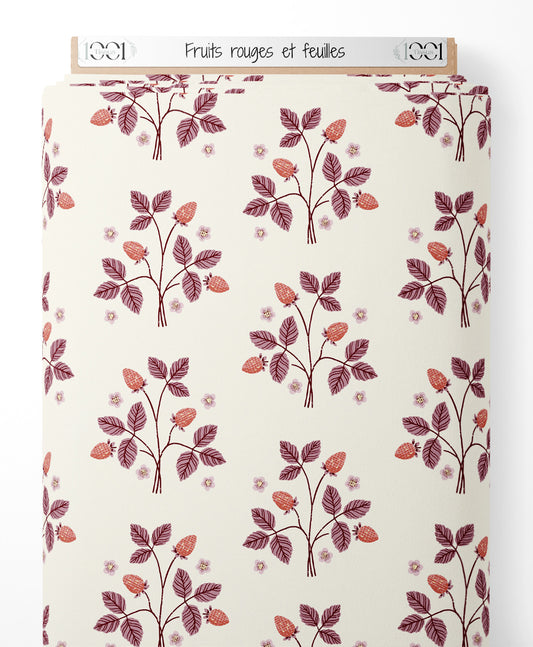 Tissu - Fruits rouges et feuilles