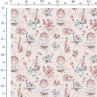 Tissu - Baleines et fleurs roses