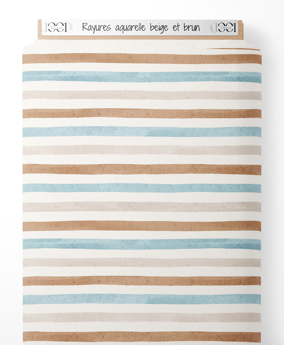 Tissu - Rayures aquarelle beige et brun