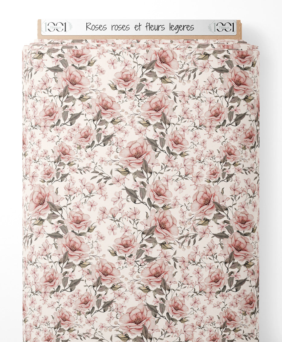 Tissu - Roses roses et fleurs légères