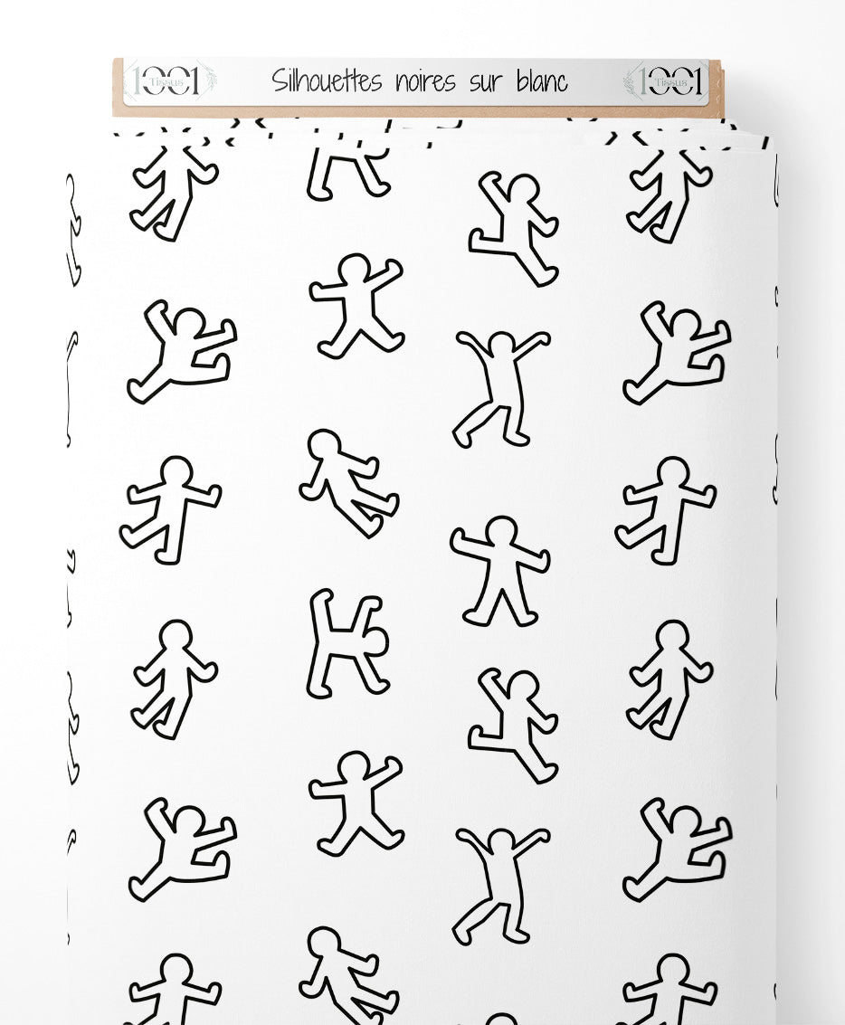 Tissu - Silhouettes noires sur blanc