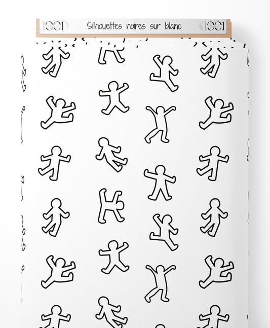 Tissu - Silhouettes noires sur blanc