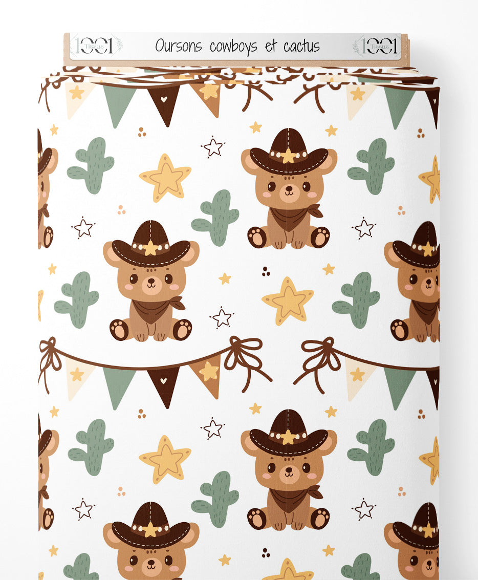 Tissu - Oursons cowboys et cactus
