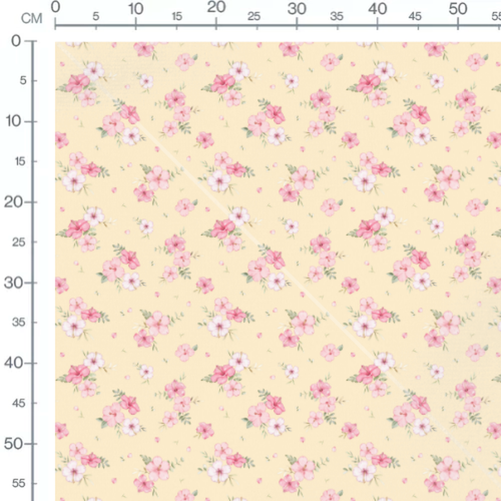 Tissu - Fleurs roses et blanches pastel