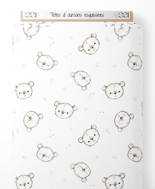 Tissu - Têtes d'oursons esquissées