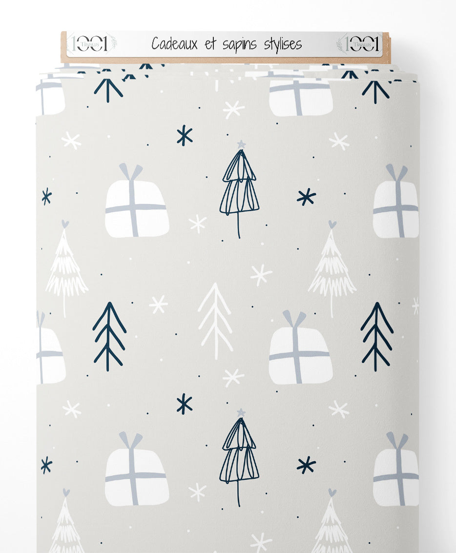 Tissu - Cadeaux et sapins stylisés