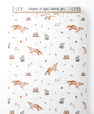 Tissu - Renards et lapins marron gris