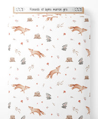 Tissu - Renards et lapins marron gris